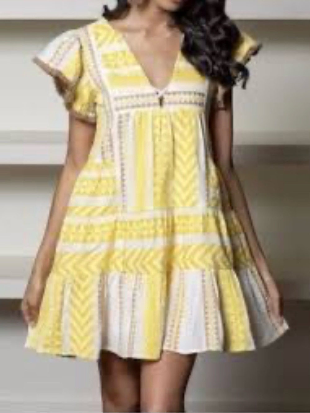 THML Yellow and White Tie-Dye Linen Top
